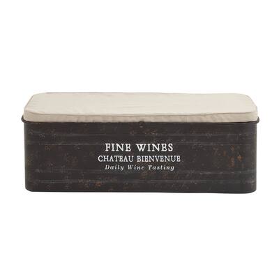 Metal Text Storage Bench with Cream Burlap Top and Champagne Typography - Brown - Roche River Decor - 16"W x 48"L x 17"H