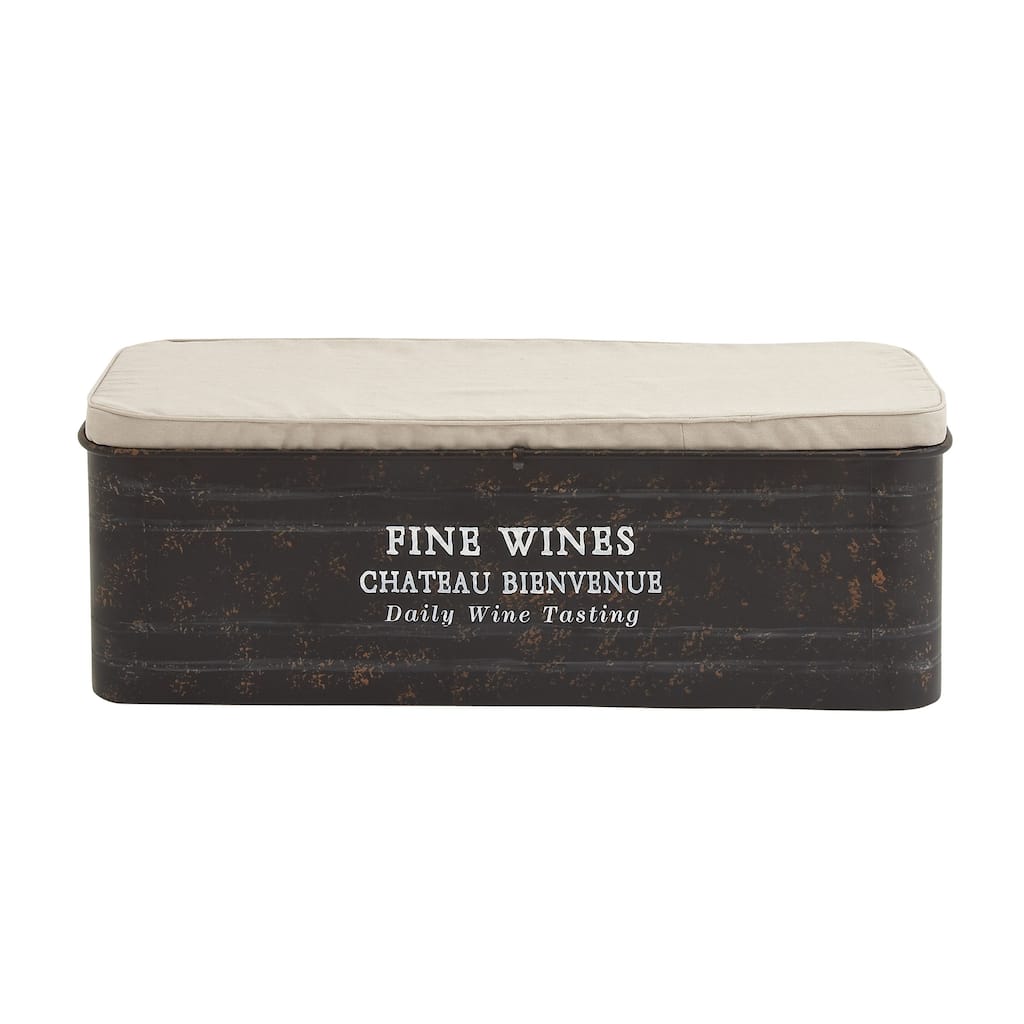 Metal Text Storage Bench with Cream Burlap Top and Champagne Typography - Brown - Roche River Decor - 16"W x 48"L x 17"H