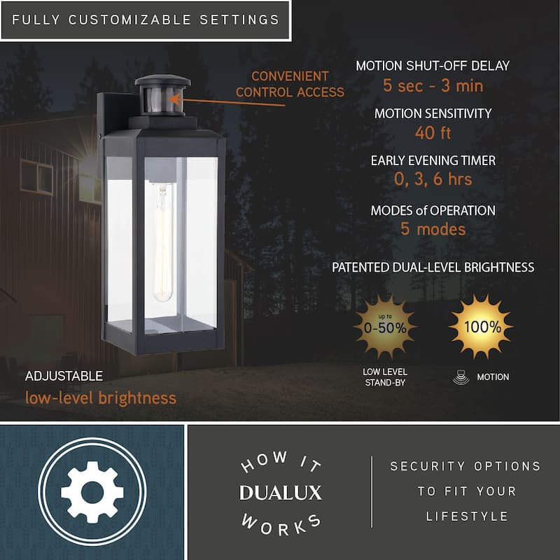 Kinzie Black Motion Sensor Dusk to Dawn Outdoor Wall Light Clear Glass