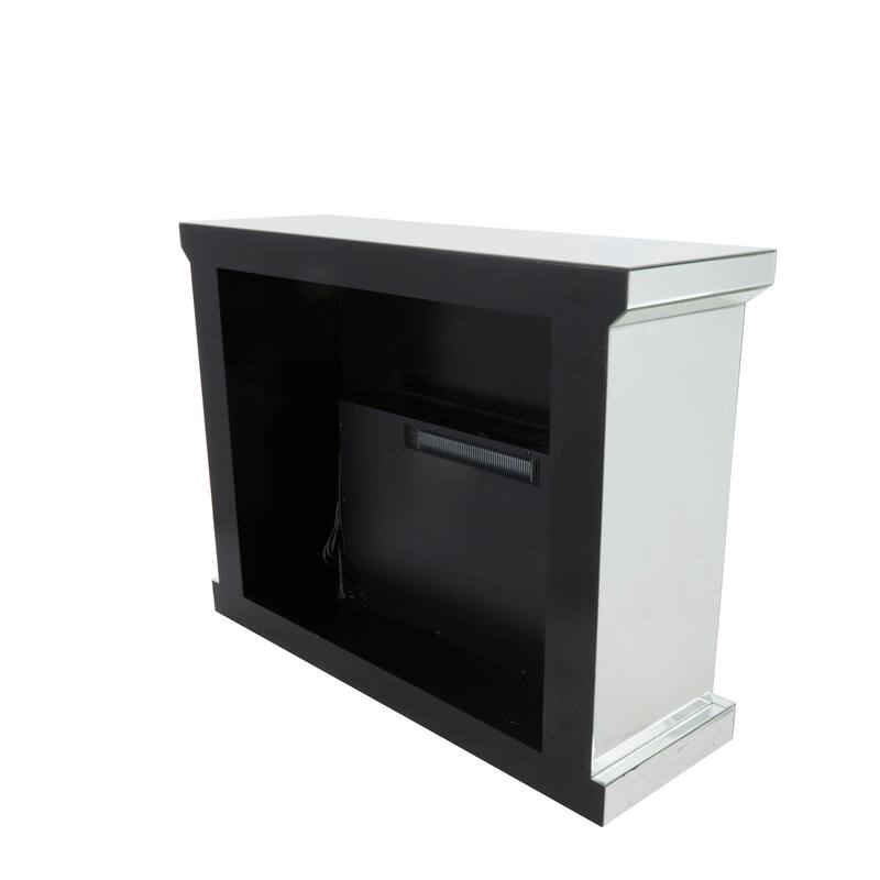 Glass Mirrored Fireplace with Remote Control - Silver - Roche River Decor - 15"W x 48"L x 36"H