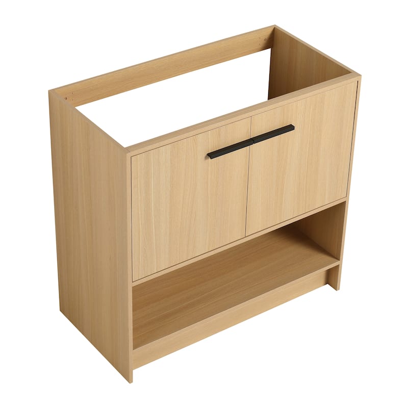 GDFStudio - Lisbon Modern Minimalist Freestanding Bathroom Vanity Cabinet with Soft Close Doors, Open Shelf, Sink NOT INCLUDED