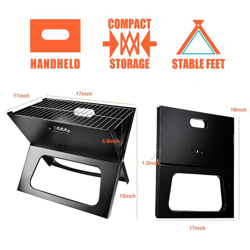 Portable Foldable Charcoal BBQ Grill for Camping and Outdoor - 18.1× 17.5×1.2 inches