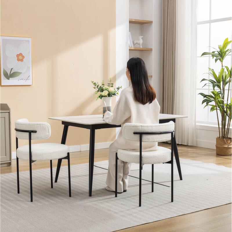 Modern 2 Piece Fabric Round Dining Chair with Backrest, Cushions, Floor Protector for Dining Room Kitchen Bedroom Living Room
