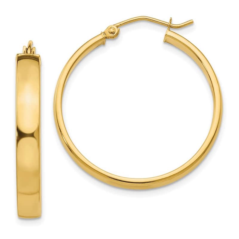 Curata 10k Yellow Gold Polished 4mm Flat Wide Hoop Earrings - 28mm 35mm 45mm