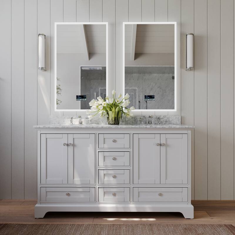 Ancerre Designs Audrey Bathroom Vanity Set - 60" - White (Brushed Nickel Finish)
