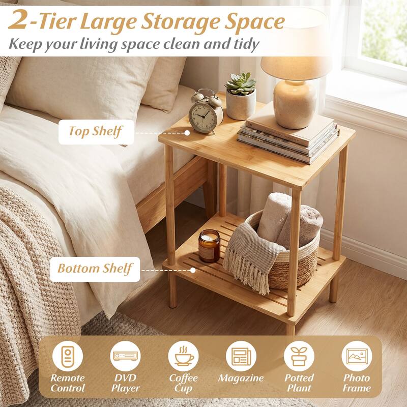 Gymax Side Table Set of 2 w/Storage Shelves Rectangular Tea Sofa Table