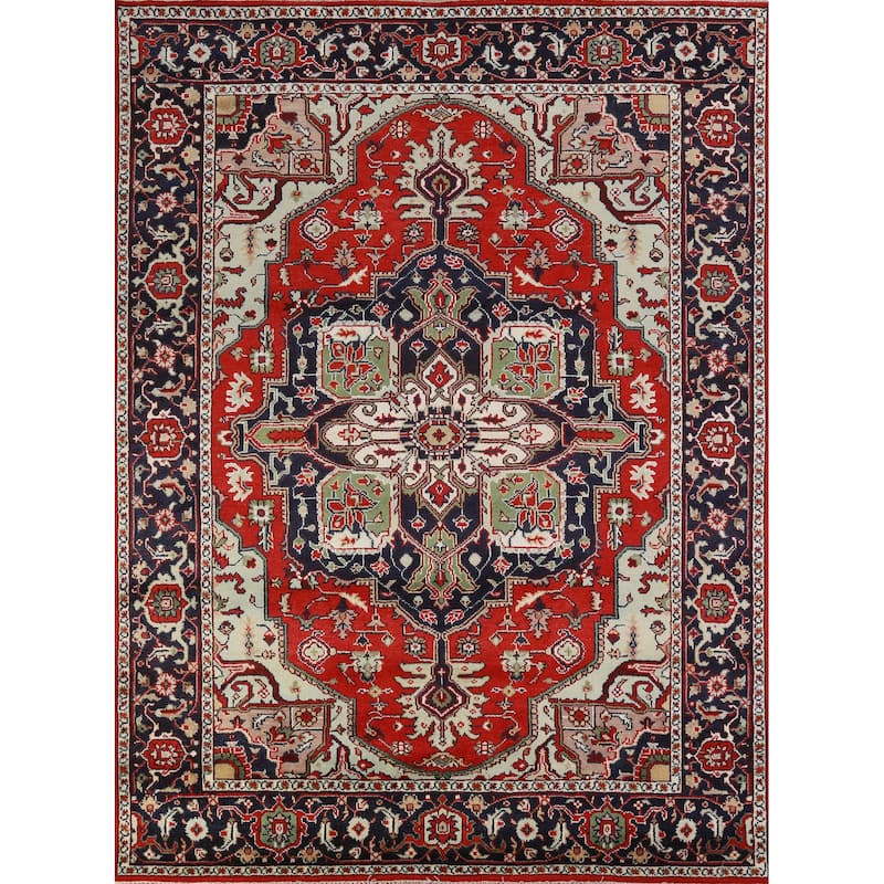 Hand Knotted Oriental 100% Wool Carpet Traditional Medallion Red Heriz (serapi) Area Rug - 10' 0'' X 7' 11''