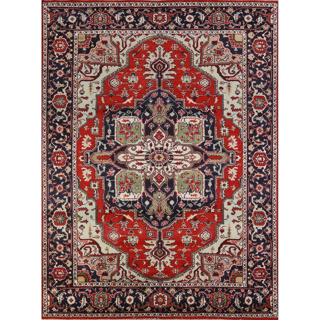 Hand Knotted Oriental 100% Wool Carpet Traditional Medallion Red Heriz (serapi) Area Rug - 10' 0'' X 7' 11''