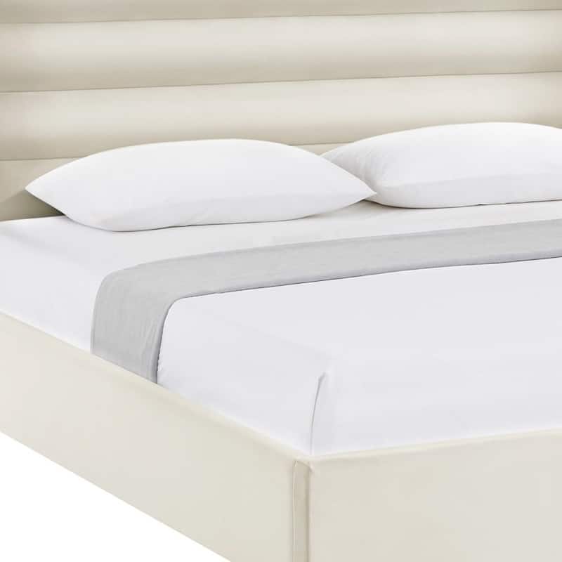 HomeRoots Cream Velvet Upholstered Full Bed Frame
