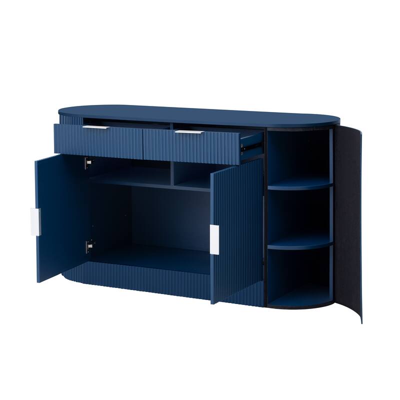 Modern Ribbed Storage Cabinet with Magic-Tape Curved Doors & Tiered Side Shelving by Harper&Bright Designs