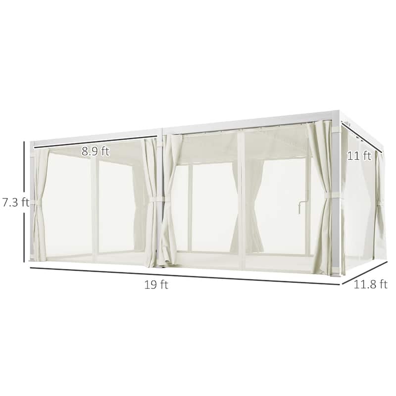 Outsunny 12' x 19' Louvered Pergola Hardtop Gazebo with Adjustable Aluminum Roof and Frame, Outdoor Pergola with Curtains