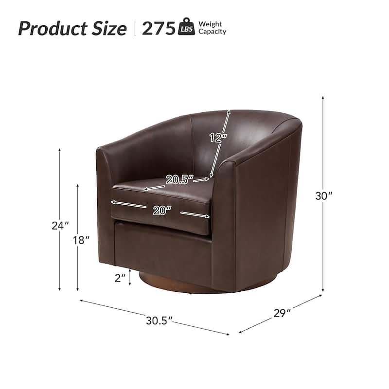 Althea Modern Genuine Leather Swivel Barrel Chair with Solid Wood Base By HULALA HOME