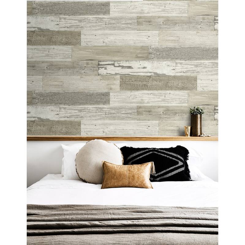Seabrook Designs Distressed Faux Wood Tile Unpasted Wallpaper