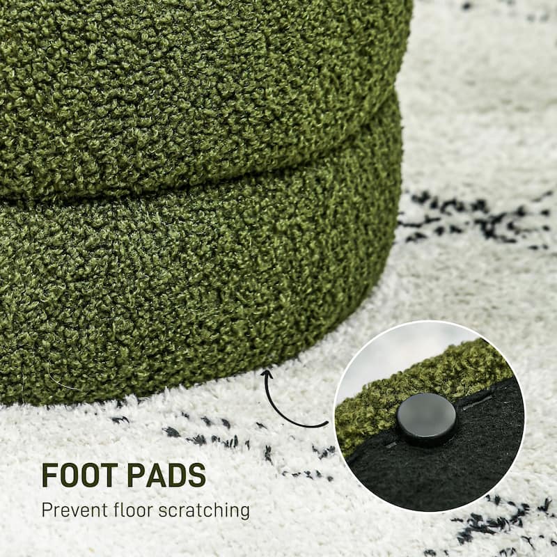 HOMCOM Modern Round Ottoman, Teddy Fleece Fabric Upholstered Foot Stool with Padded Seat for Living Room, Entryway, Green