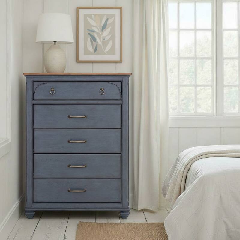 Bridgevine Home Americana Chest, No Assembly Required, Corduroy Blue Finish - Corduroy Blue - 5-drawer