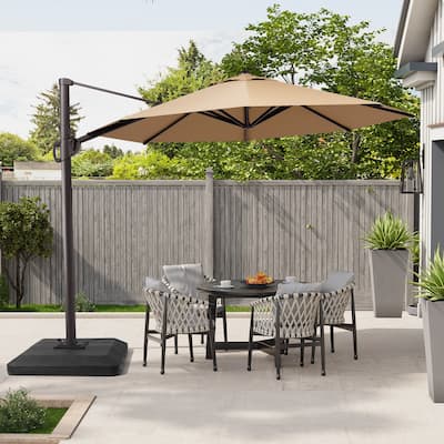 Patio Cantilever Offset Umbrella with 360-degree Rotation Crank and Tilt, Base Included