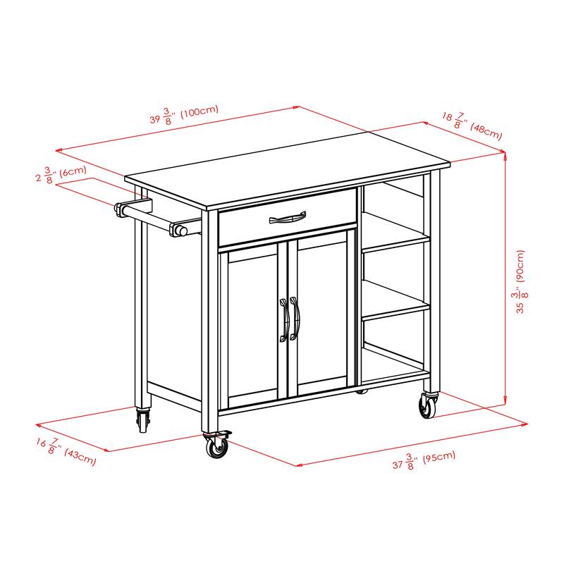 Mabel Utility Kitchen Cart, Walnut and Natural - 42.72 x 18.9 x 35.43 inches