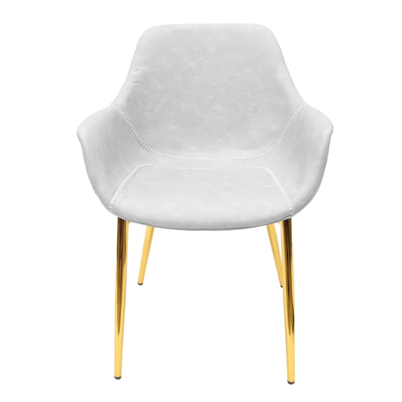 Markley Modern Leather Dining Armchair Set of 2 With Gold Metal Legs Accent Side Chair