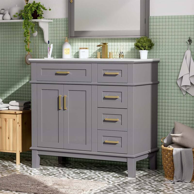 Modern Bathroom Vanity with Ceramic Sink,Soft Close Doors,and Ample Storage for Small Bathrooms