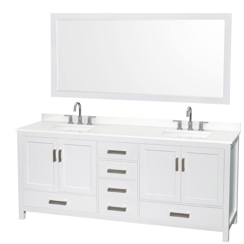 Wyndham Collection WCS141480D-QTZ-US3M70 Sheffield 80" Free Standing - White / White Quartz Top / Brushed Chrome Hardware