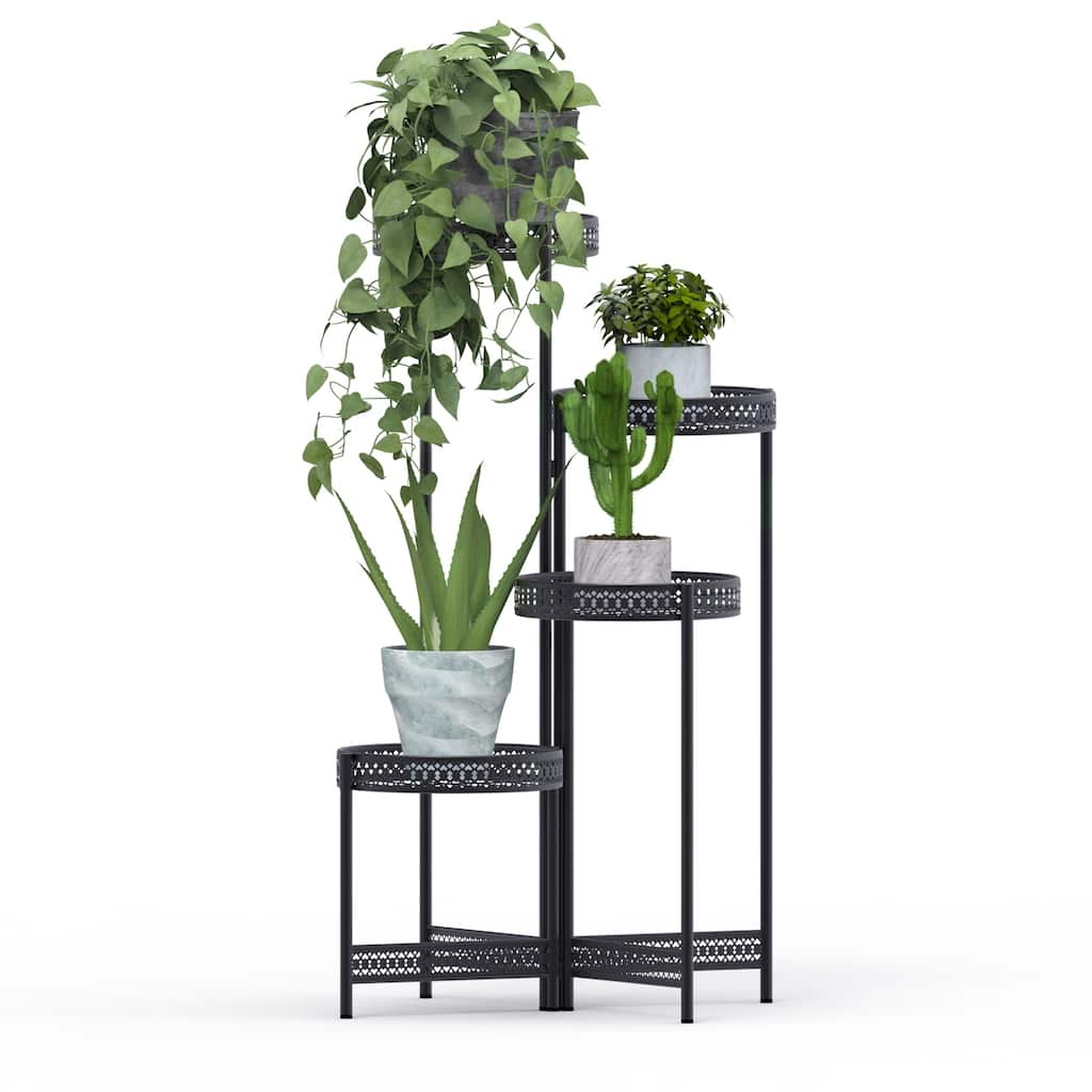 4 Potted Metal Plant Stand Foldable Planter Flower Holder