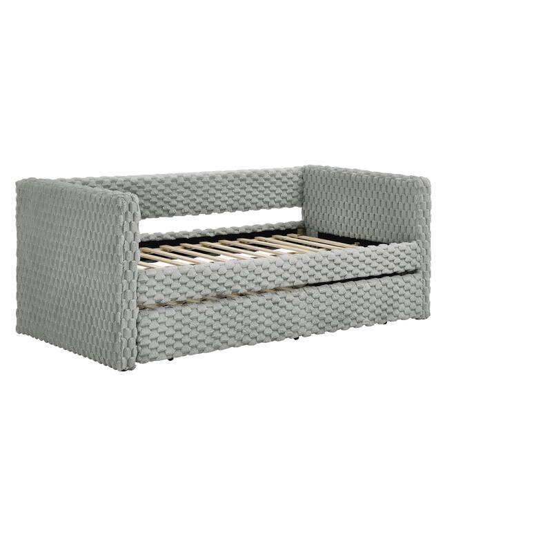 Twin Size Daybed, Upholstered sofa bed,The bottom pulls out to form a bed ,Plaid corduroy fabric- Dark grey(86"*43.5"*34")