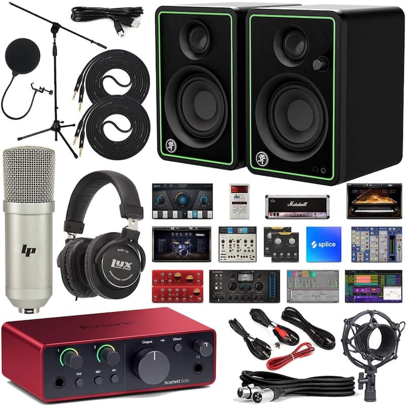 Focusrite Scarlett Solo 4th Gen USB Audio Interface Bundle w/CR4-X Creative Multimedia Monitors & More - Black