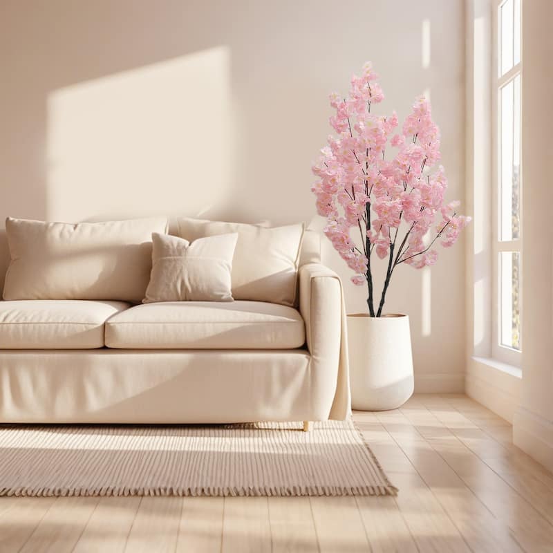 Artificial Pink Fake Flower Tree, Cherry Blossom Tree for Home Office Decor
