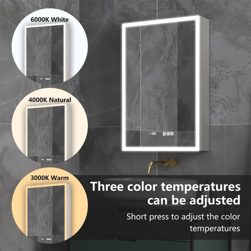 ExBrite 20" W x 30" H Lighted Medicine Cabinet Recessed or Surface led Medicine Cabinet with Outlets & USBs