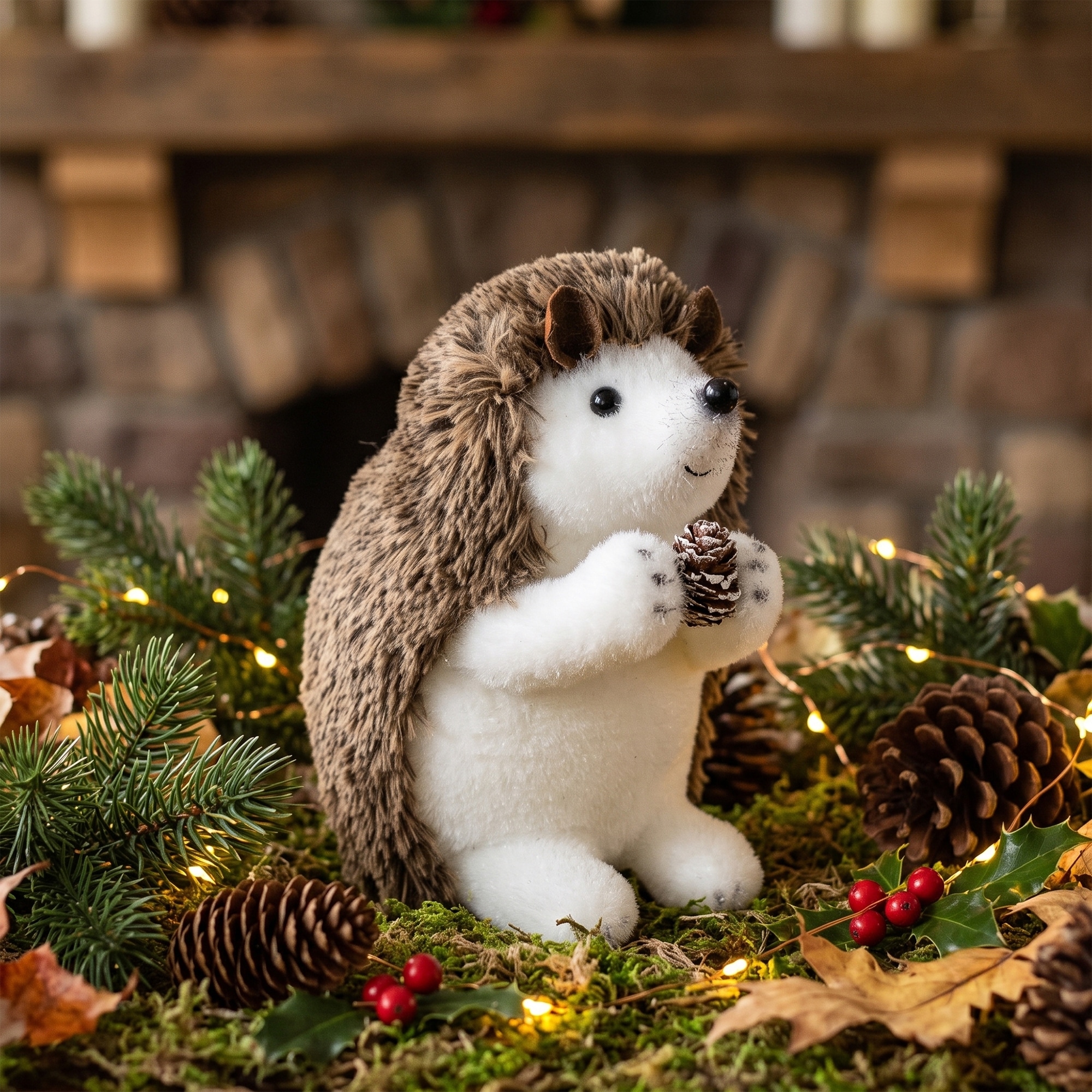 Standing Hedgehog Christmas Figurine - 6" - Brown and White