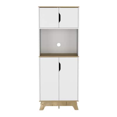 Microwave Tall Cabinet for Kitchen, Dining Room,Living Room, Light Oak / White