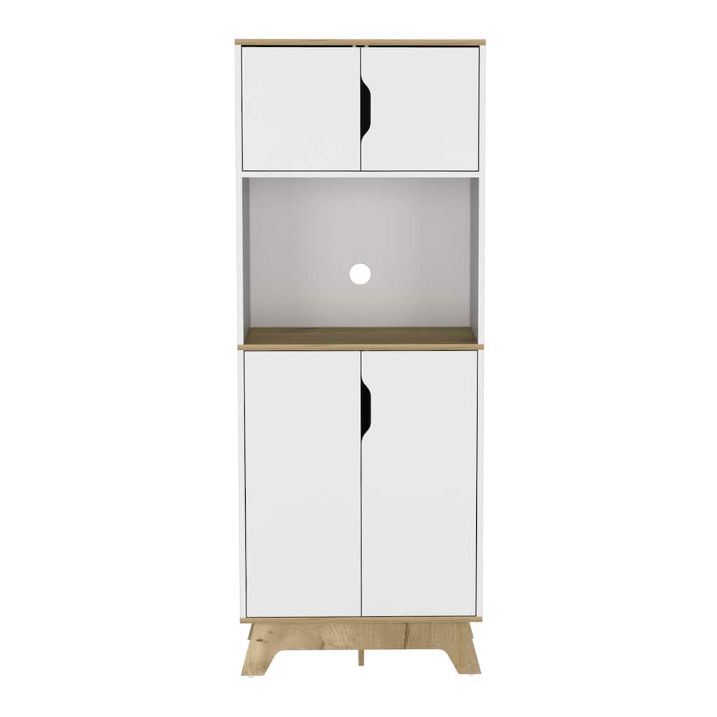 Microwave Tall Cabinet for Kitchen, Dining Room,Living Room, Light Oak / White