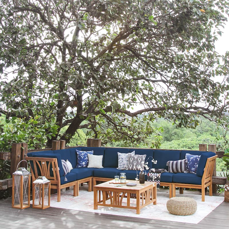 Cambridge Casual Lowell 8-piece Teak Patio Sectional Set with Cushion
