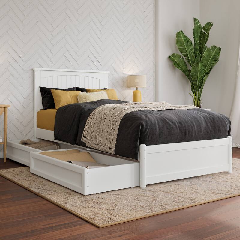 Malta Platform Bed with Panel Footboard and Storage Drawers - White - Twin XL