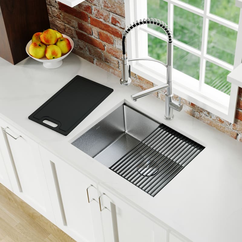 Matrix 24" Undermount Workstation 16 Gauge Single Bowl Stainless Steel Kitchen Sink with Accessories