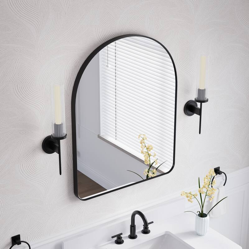 24 in./28 in. W x 36 in. H Bathroom Wall Mounted Arched Anodized Aluminum Framed Mirror