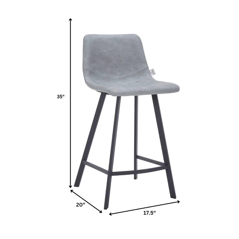 Elland Leather Bar Stool - Modern Counter Height Stool with Black Stainless Steel Legs for Kitchen Island or Home Bar Set of 2
