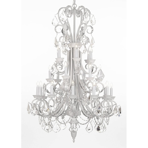 Large Foyer Entryway White Wrought Iron Crystal Chandelier Large Foyer Entryway White Wrought Iron Crystal Chandelier