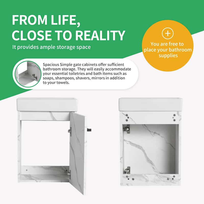 BNK 16/18 Inch Single Sink Bathroom Vanity with Soft Close Door