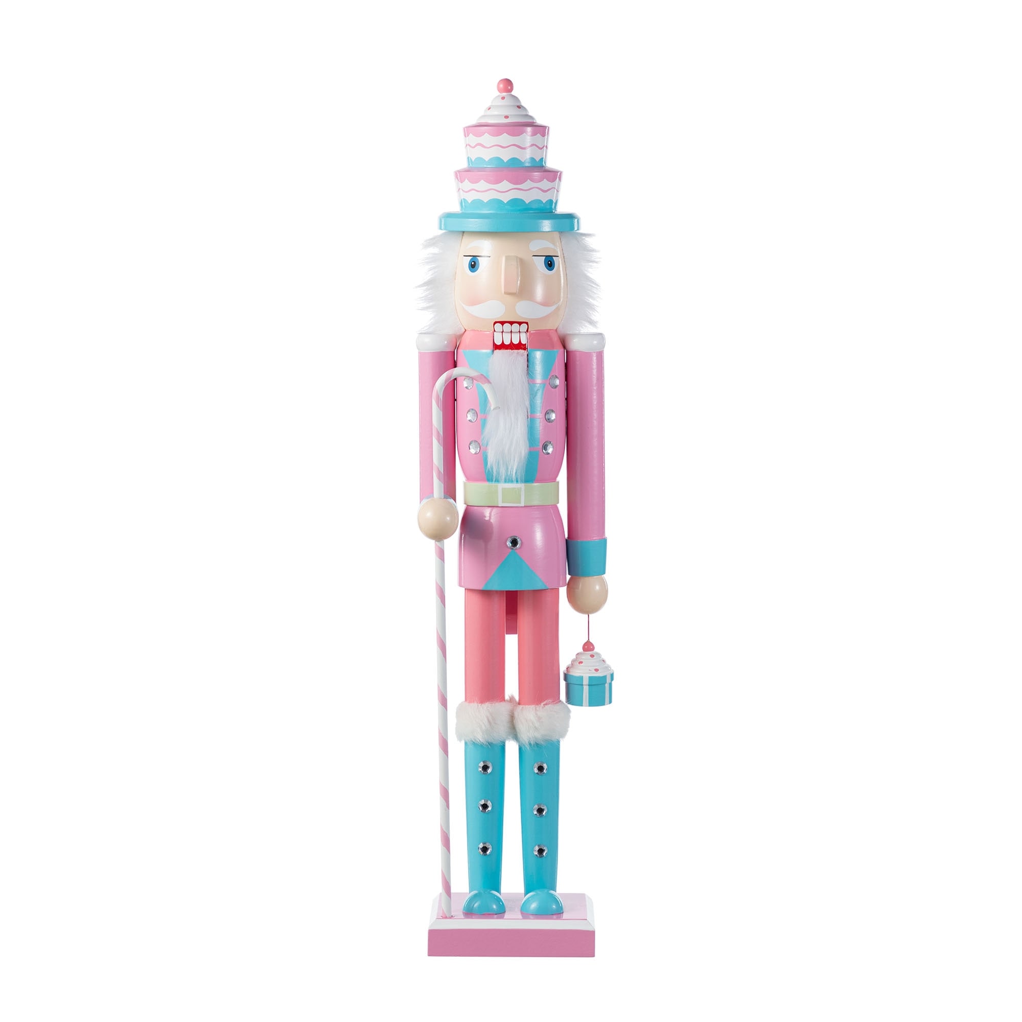 Glitzhome Wooden Christmas Green Brush Tree or Pink Cake Nutcracker