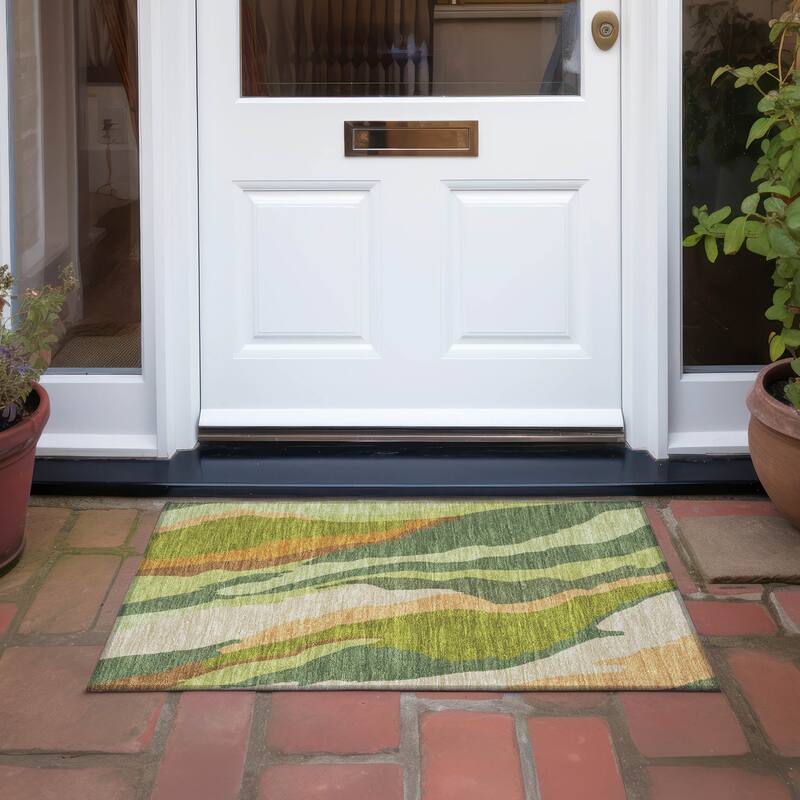 Machine Washable Indoor/ Outdoor Abstract Contemporary Chantille Rug