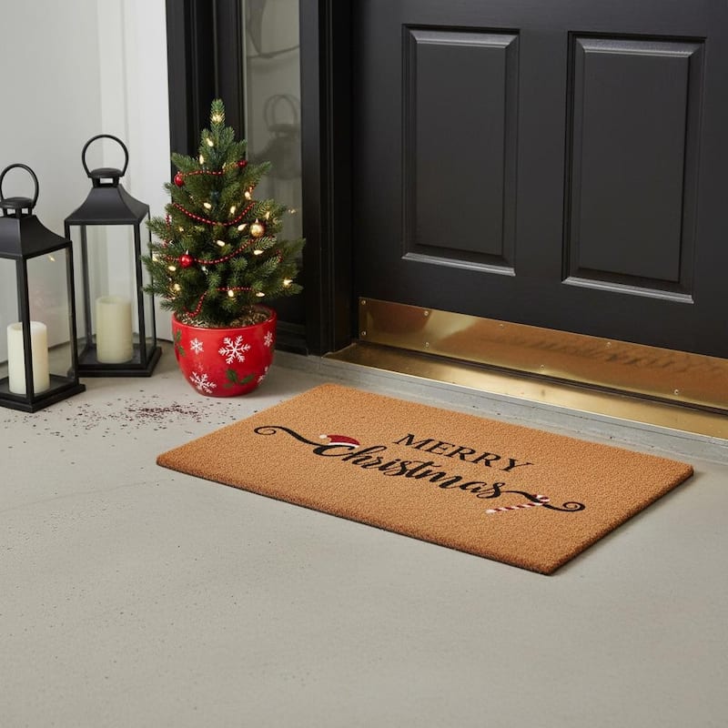 HomeRoots 17" X 29" Brown And Black Christmas Merry Christmas Outdoor Coir Door Mat - 17.00' X '29.00 - 17.00' X '29.00