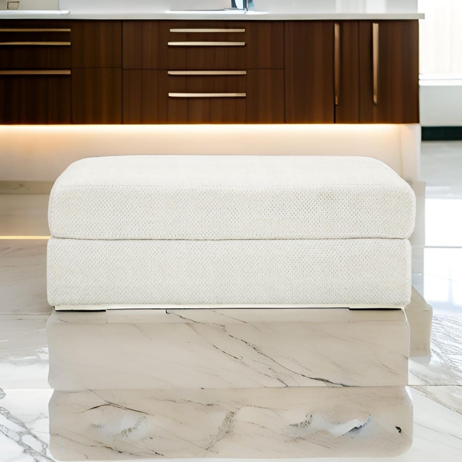 Henly 49 Inch Accent Ottoman, Oversized, Non Skid Legs, White Polyester