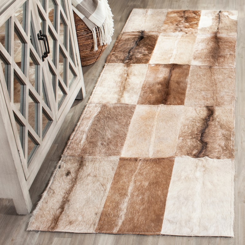 SAFAVIEH Handmade Studio Leather Burgi Modern Leather Rug - 2'3" x 7' Runner - Beige/Brown