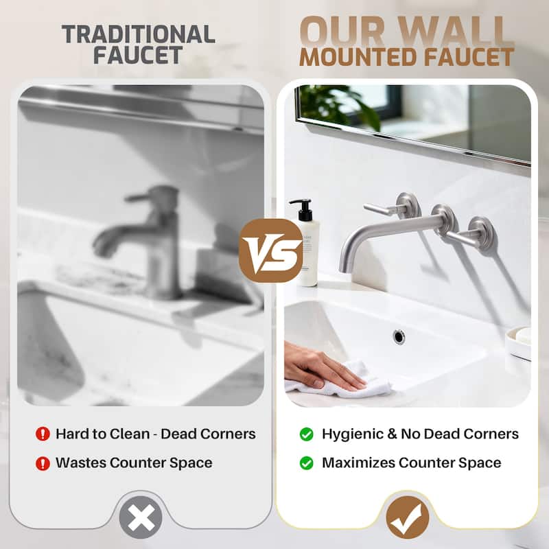 WOWOW Double Handle Wall Mount Bathroom Sink Faucet