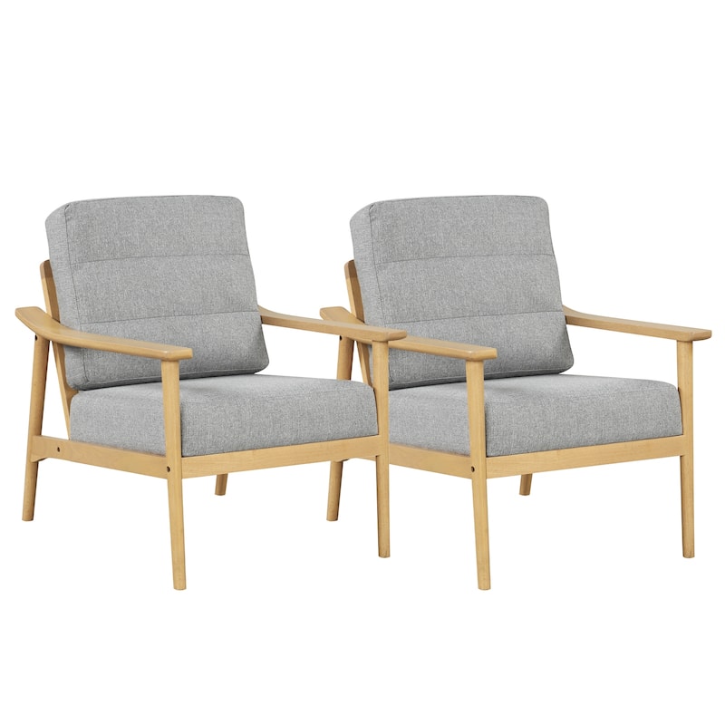 Gymax 2 PCS Modern Accent Chair Upholstered Leisure Armchair w/ Rubber - Natural