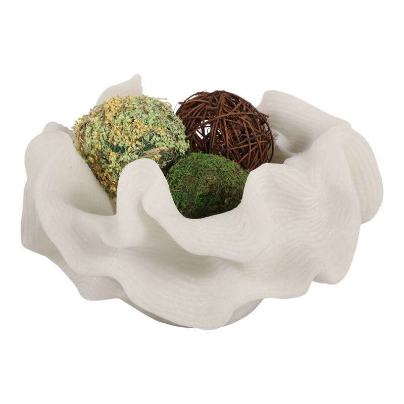 Resin Decorative Bowl Ruffled Edge Coral Accent Home Office - 7" White - 12" x 11.75" x 7.25"