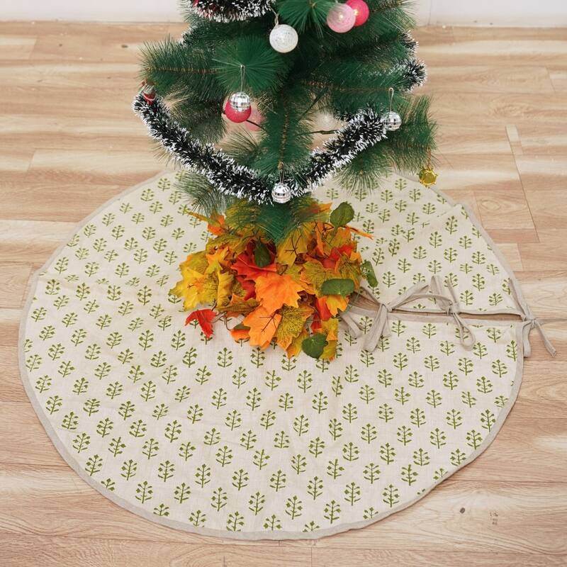 Fabdivine Hand Block Floral Soft Pure Linen Fabric Home Décor Christmas Tree Skrit