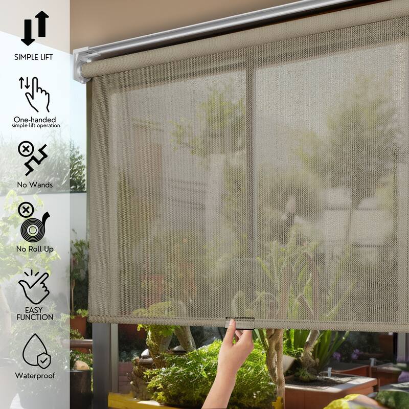 CHICOLOGY Cordless Outdoor Solar Shade, Exterior Roller Shade, UV Protrection Window Blind