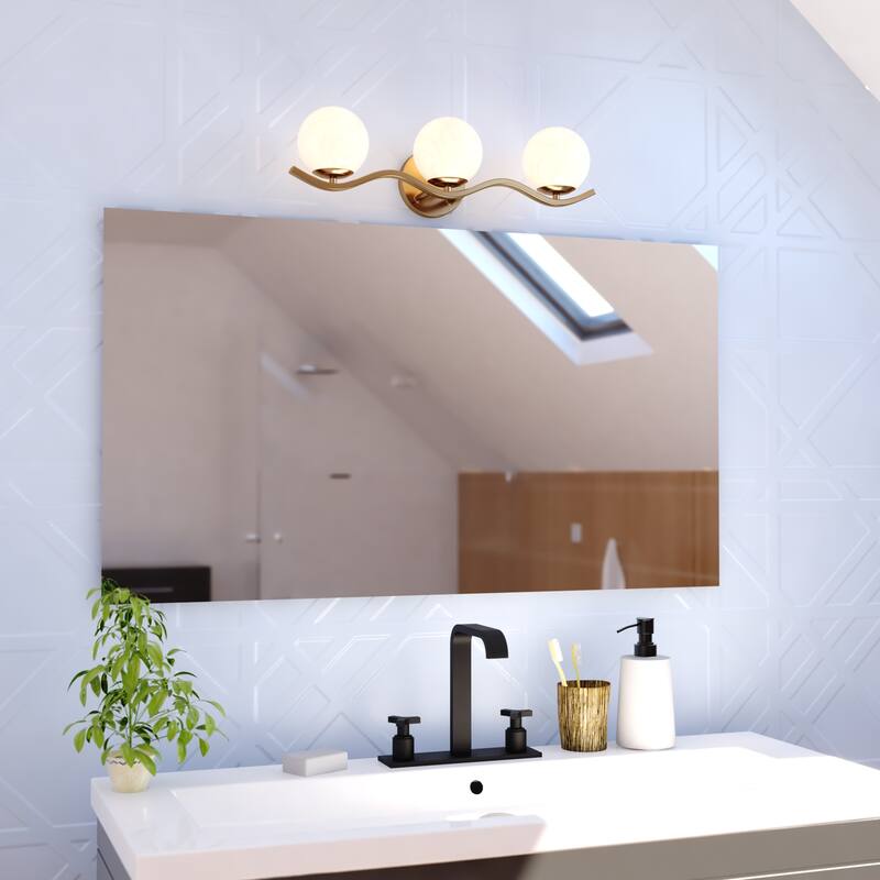 VAXCEL Monticello Bathroom Vanity Lighting Fixture, White Alabaster Glass Globe Shades, Dimmable, Reversible Wall Light